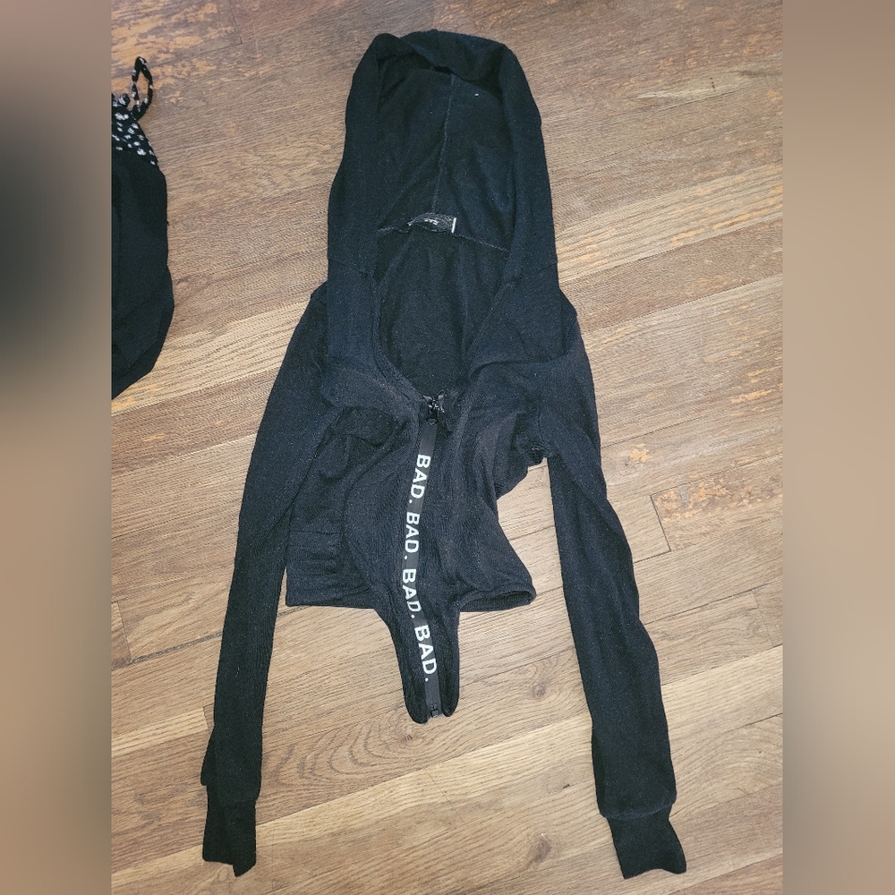 BAD SOCIETY CLUB Black Zip-Up Corset Hoodie with 'BAD' Print